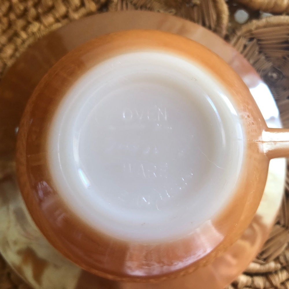 Fire King Peach Lustre 3 Piece Set Tea Cup & Saucer with Sugar Bowl - Picture 8 of 12
